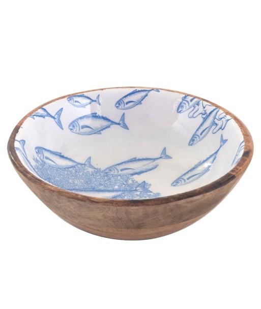Cuenco Peces Mediana - Cuenco de Madera Azul para Decoración Náutica y Marinera