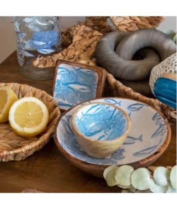 Cuenco Peces Mediana - Cuenco de Madera Azul para Decoración Náutica y Marinera