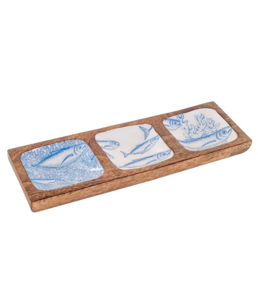 ORIGEN Home Decor Bandeja Peces 3 ubicaciones Azul Rectangular - 3x30x10cm | Bandeja de Decoración para Cocina
