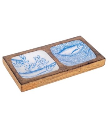 ORIGEN Home Decor Bandeja Peces 2 ubicaciones Azul Rectangular - 3x20x10cm