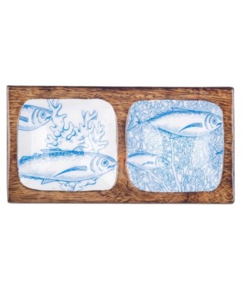 ORIGEN Home Decor Bandeja Peces 2 ubicaciones Azul Rectangular - 3x20x10cm
