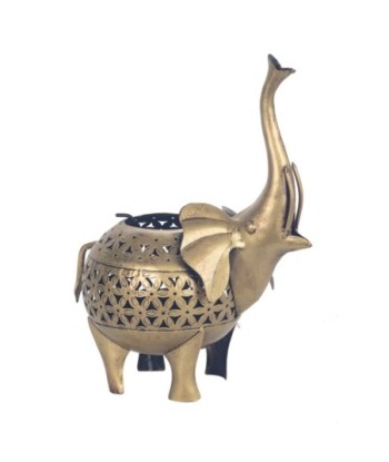 ORIGEN Home Decor Portavelas Elefante Dorado - 28x20x13cm | Jarrones Y Portavelas Etnico