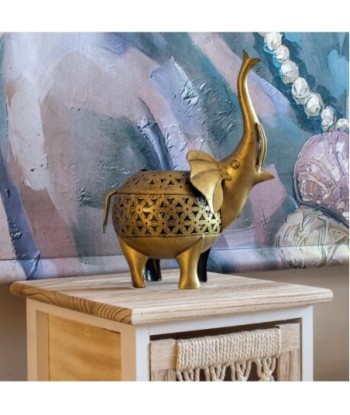 ORIGEN Home Decor Portavelas Elefante Dorado - 28x20x13cm | Jarrones Y Portavelas Etnico