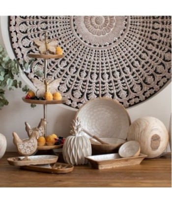 ORIGEN Home Decor Cuenco Grande Cajas Y Bandejas | Cuenco Bol Crudo Ovalado - 10x35x35cm