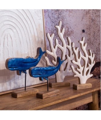 ORIGEN Home Decor Coral De Madera Marinero Plateado - Figura Decorativa 30x15x5cm