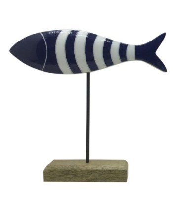 ORIGEN Home Decor Pez De Madera Marinero Azul 23x25x5cm Figura de Sobremesa