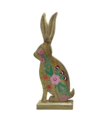 ORIGEN Home Decor Conejo De Madera Marrón 40x17x6cm - Figura de Conejo de Madera para Decoración del Hogar