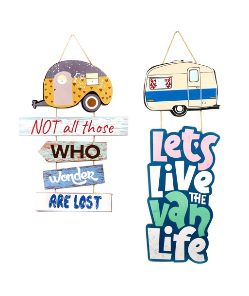 ORIGEN Home Decor Letreros Caravana 2U Placas De Madera | Azul - 48x35x1cm