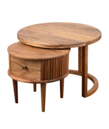 Conjunto de 2 Mesitas Auxiliares de Madera de Acacia