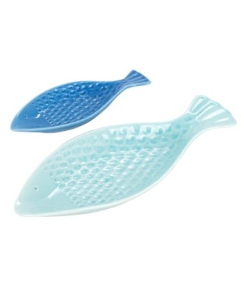 ORIGEN Home Decor Plato Forma Pez 2U Bandejas Azul - 3x30x12cm Ceramica | Decoración Náutica y Marinera