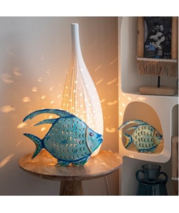 ORIGEN Home Decor Pez Azul Portavelas Marinero | Figura de Pez Azul - 14x19x4cm