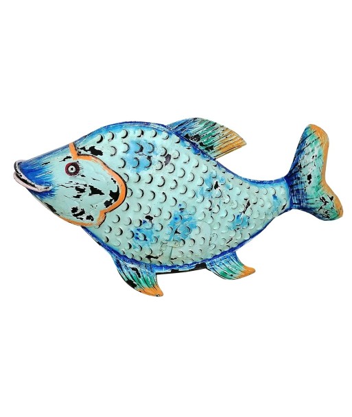 ORIGEN Home Decor Pez Azul Portavelas Marinero - Figura de Pez Azul - 27x55x12cm