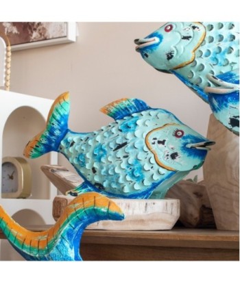 ORIGEN Home Decor Pez Azul Portavelas Marinero - Figura de Pez Azul - 27x55x12cm