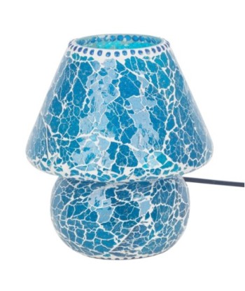 Lámpara de Mosaico Sobremesa India Azul Vidrio Escayola 23x19x19 cm