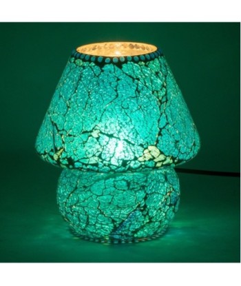 Lámpara de Mosaico Sobremesa India Azul Vidrio Escayola 23x19x19 cm