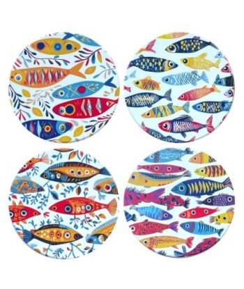 Posavasos de Cerámica con Diseño de Peces - Set de 4, Decoración Náutica para Regalos Originales y Hogar
