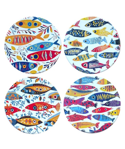 Posavasos de Cerámica con Diseño de Peces - Set de 4, Decoración Náutica para Regalos Originales y Hogar